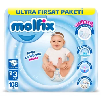 Mey İthalat®   Bebek Bezi Ultra Fırsat Paketi 3 Beden 4-9 Kg 108 Adet