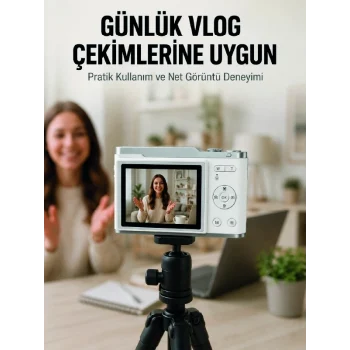 Mey İthalat® Beyaz 4K Dijital Kamera 2.4 İnç HD Ekran ve LED Flaşlı