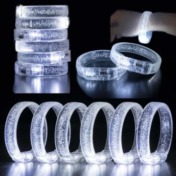 Mey İthalat® Beyaz-Gümüş Led Işıklı Baskı Yapılabilen Pilli Bileklik Bilezik 1,5 cm Genişlik