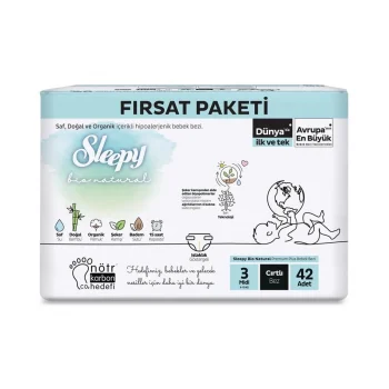 Mey İthalat®   Bio Natural Bebek Bezi Fırsat Paketi 3 Beden 4-10 Kg 42 Adet