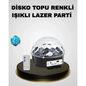 Mey İthalat® Bluetooth Hoparlörlü LED Disko Işığı Müzik Ritim Duyarlı ve Taşınabilir