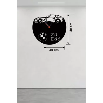 Mey İthalat® BMW Z4 E86 Tasarım Ahşap Duvar Saati - 40x40 cm Lazer Kesim Dekoratif