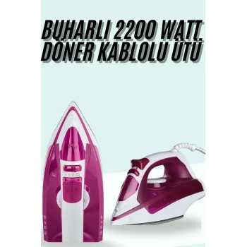Mey İthalat® Buharlı Ütü 2200 Watt Seramik Tabanlı Taşınabilir Kablolu Ütü