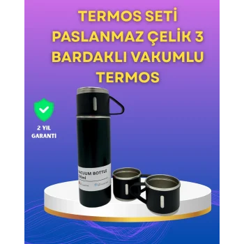 Mey İthalat® Çelik Termos Bardak Seti | 500 ml Kapasite, Kaymaz Taban, Hediye Kutulu