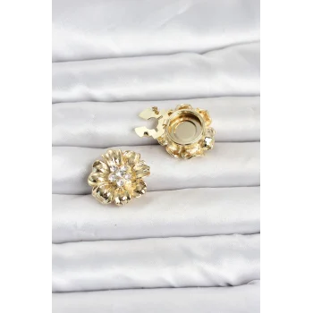 Mey İthalat® Çiçek Model Zirkon Taşlı Düğme veya Manşet Broşu
