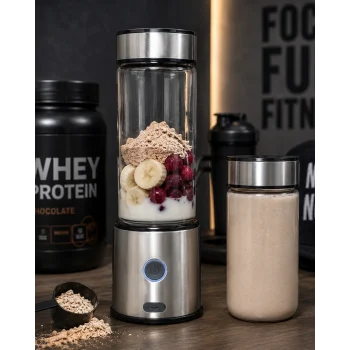 Mey İthalat® Çift Hazneli Cam Blender USB Şarjlı Smoothie ve Buz Kırıcı Blender