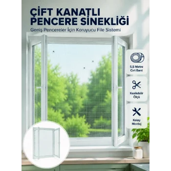 Mey İthalat® Çift Kanatlı Pencere Filesi Cırt Bantlı Sineklik Kolay Takılır