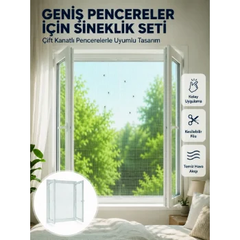 Mey İthalat® Çift Kanatlı Pencere Sineklik Seti Kesilebilir Koruyucu File