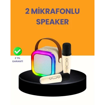 Mey İthalat® Çift Mikrofonlu Kompakt Karaoke Hoparlör – Uzun Pil Ömrü