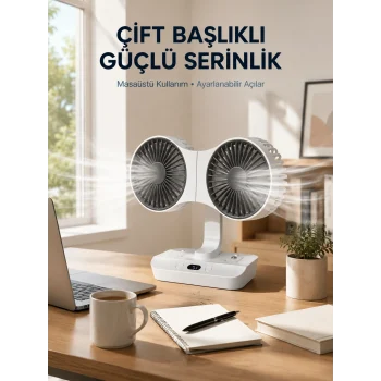 Mey İthalat® Çift Yöne Hava Üfleyen Masa ve Duvar Tipi Vantilatör