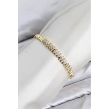Mey İthalat® CM Arpa Model Zirkon Taşlı VIP Seri Gold Renk Pirinç Kadın Bileklik