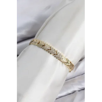 Mey İthalat® CM Çavuş Model Zirkon Taşlı VIP Seri Gold Renk Pirinç Kadın Bileklik