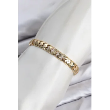 Mey İthalat® CM Kalın Yılan Model Zirkon Taşlı VIP Seri Gold Renk Pirinç Kadın Bileklik