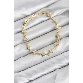 Mey İthalat® CM Kutup Yıldızı Model Gold Renk Zirkon Taşlı Kadın Bileklik