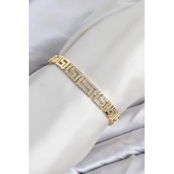 Mey İthalat® CM Labirent Model Zirkon Taşlı VIP Seri Gold Renk Pirinç Kadın Bileklik