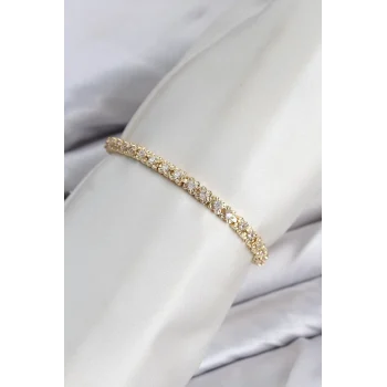 Mey İthalat® CM Model Zirkon Taşlı VIP Seri Gold Renk Pirinç Kadın Bileklik