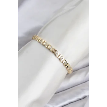 Mey İthalat® CM Model Zirkon Taşlı VIP Seri Gold Renk Pirinç Kadın Bileklik