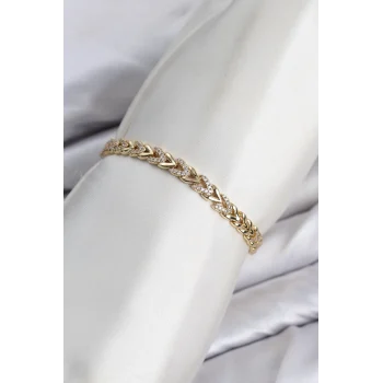 Mey İthalat® CM Model Zirkon Taşlı VIP Seri Gold Renk Pirinç Kadın Bileklik