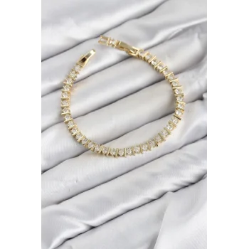 Mey İthalat® CM Şerit Model Zirkon Taşlı VIP Seri Gold Renk Pirinç Kadın Bileklik