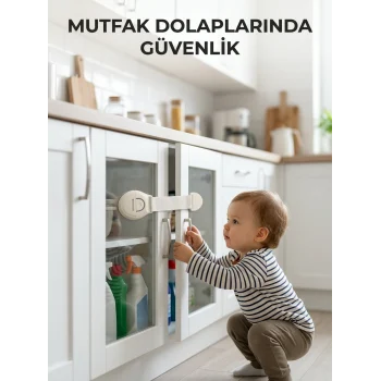 Mey İthalat® Çocuk Güvenlik Dolap ve Çekmece Kilidi Güçlü Yapışkanlı Emniyet Kilidi