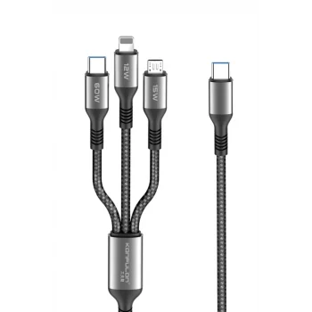 Mey İthalat®  DC62 3in1 Type-C to 60W Type-C / 12W Lightning / 15W Micro 1.2M Hızlı Şarj Kablo - Siyah
