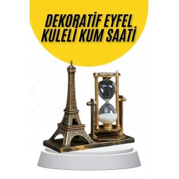 Mey İthalat® Dekoratif Eyfel Kulesi ve Kum Saati Vintage Tarzı Masa Süsü Biblo