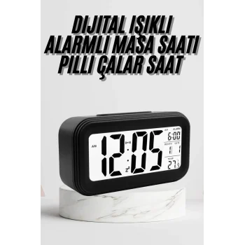 Mey İthalat® Dijital Masa Saati Termometre Takvim Led Ekran Pilli Ev Ofis Masası