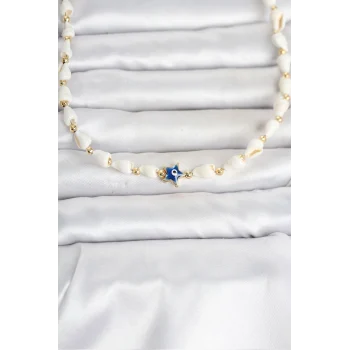 Mey İthalat® Doğal Deniz Kabuğu Dizili Nazarlı Yıldız Model Kolye