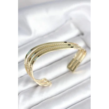 Mey İthalat® Eğik Şerit Model Gold Renk Pirinç Kadın Bileklik