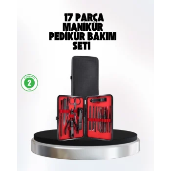 Mey İthalat® El ve Ayak Bakım Seti 17 Parça Taşınabilir Deri Çantalı Manikür Seti
