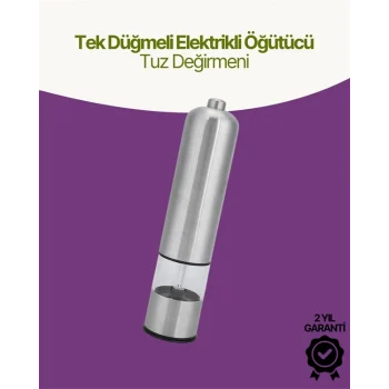 Mey İthalat® Elektrikli Baharat Öğütücü Pilli Paslanmaz Çelik Otomatik Tuz Karabiber Değirmeni