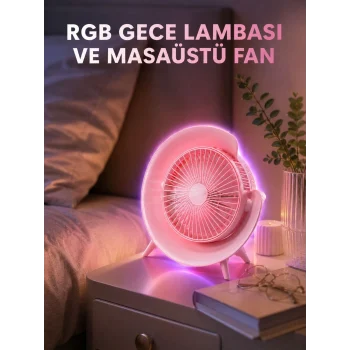 Mey İthalat® Gece Lambalı Renk Değiştiren Masaüstü Fan