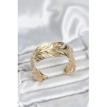 Mey İthalat® Gold Renk Pirinç Levha Yaprak Model Kadın Bileklik