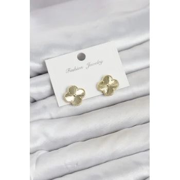 Mey İthalat® Gold Renk Pirinç Yonca Model Kadın Küpe
