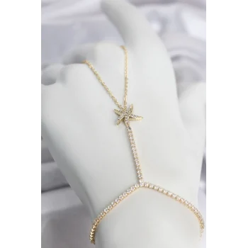 Mey İthalat® Gold Renk Pirinç Zirkon Taşlı Deniz Yıldızı Model Şahmeran