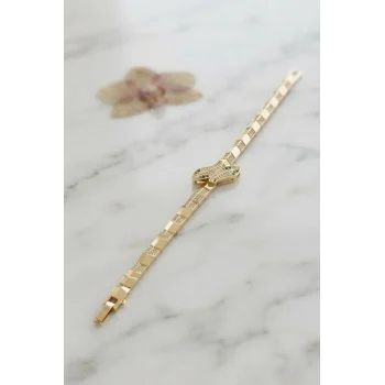 Mey İthalat® Gold Renk Pirinç Zirkon Taşlı Yılan Model Kadın Bileklik