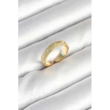 Mey İthalat® Gold Renk Şerit Zirkon Taşlı Kadın Yüzük