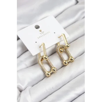 Mey İthalat® Gold Renk VIP Seri Tifani Zirkon Taşlı Kadın Küpe