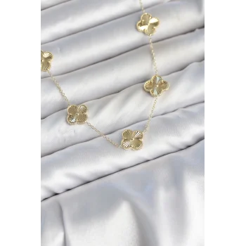 Mey İthalat® Gold Renk Yonca Model VIP Seri Kadın Kolye