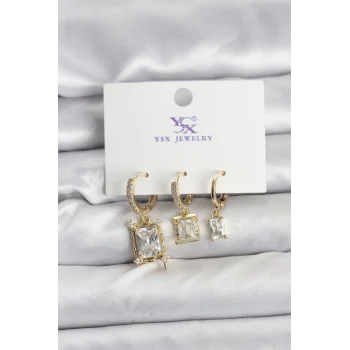 Mey İthalat® Gold Renk Zirkon Taşlı Kadın Küpe