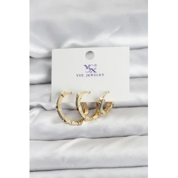 Mey İthalat® Gold Renk Zirkon Taşlı Kadın Küpe