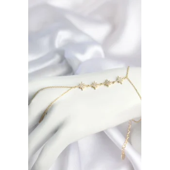 Mey İthalat® Gold Renk Zirkon Taşlı Sıralı Kutup Yıldızı Model Şahmeran