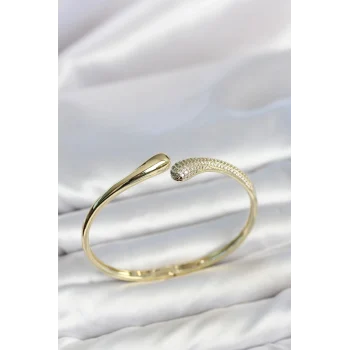 Mey İthalat® Gold Renk Zirkon Taşlı Tifani Model Kadın Kelepçe Bileklik