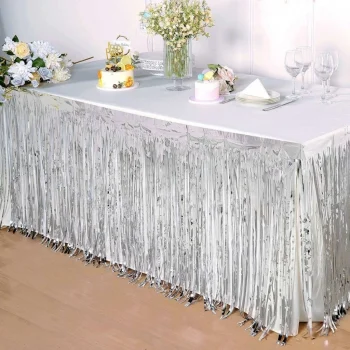 Mey İthalat® Gümüş Metalize Masa Eteği 275x75 cm – Kendinden Yapışkanlı