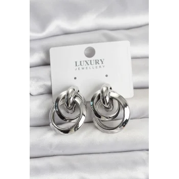 Mey İthalat® Gümüş Renk Halka Model Pirinç Kadın Küpe