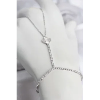 Mey İthalat® Gümüş Renk Pirinç Lazerli Yonca Model Zirkon Taşlı Şahmeran
