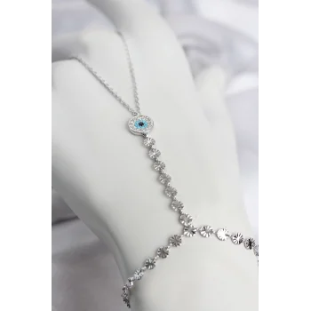Mey İthalat® Gümüş Renk Pirinç Zirkon Taşlı Nazar Model Şahmeran