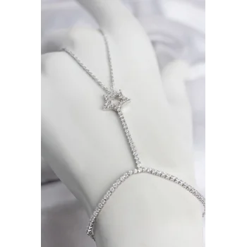 Mey İthalat® Gümüş Renk Pirinç Zirkon Taşlı Yıldız Model Şahmeran