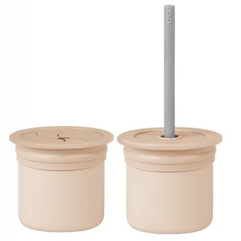 Mey İthalat®   Ham+Hüp Pipetli Silikon Bardak Seti Bubble Beige / Powder Grey