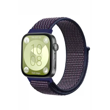 Mey İthalat® Huawei Fit 4 Hasırlı Cırtcırtlı Kordon - Mavi-Beyaz